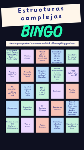GCSE Spanish Complex Structure Bingo