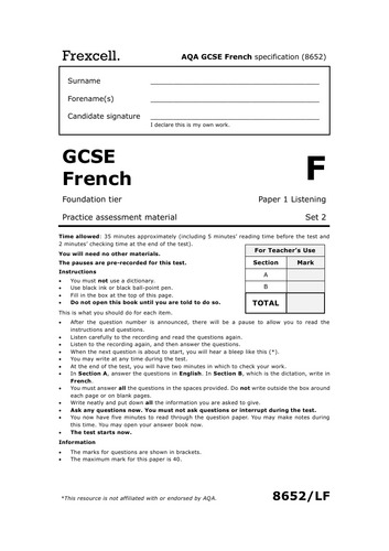 AQA GCSE French (2026) – Foundation Listening Practice Paper (Set 2)