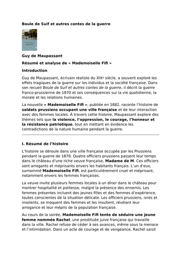 Boule de Suif - Mademoiselle Fifi – Guy de Maupassant – Summary and Analysis