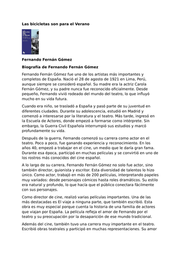 Las bicicletas son para el Verano – Fernando Fernán Gómez – Biography of Fernando Fernán Gómez