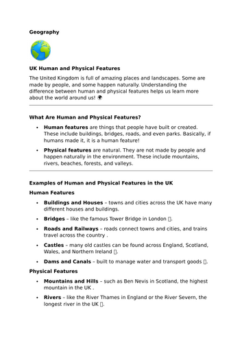 UK Human and Physical Features – Geography
