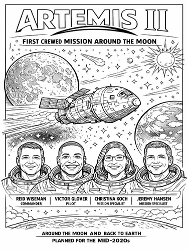 Artemis II coloring poster