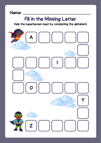 Fill in missing letters - Superhero theme