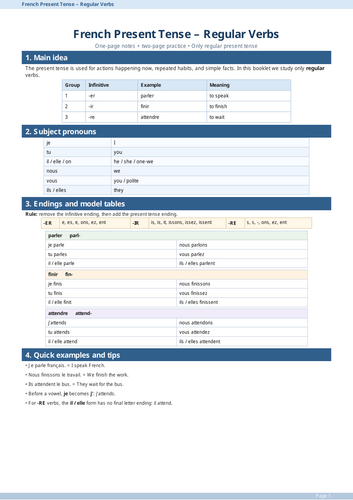 FRENCH PRESENT TENSE REGULAR