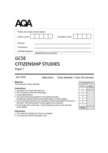 AQA GCSE Citizenship Studies 2026 – Mock Paper 1 Predicted Questions + Mark Scheme
