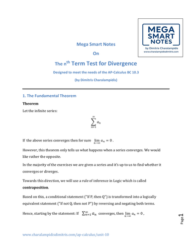 Nth Term Test for Divergence – Mega Smart Notes | AP Calculus BC Unit 10.3