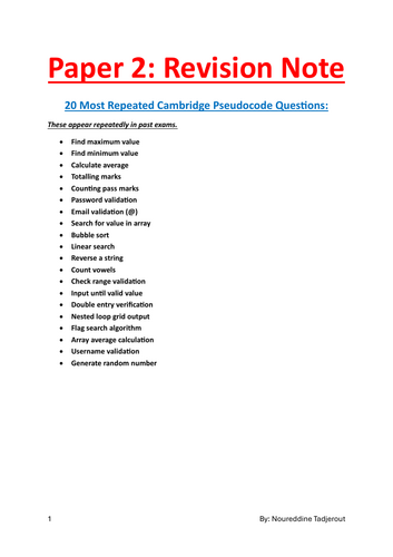 IGCSE Computer Science 0478 - Paper 2 - Revision Notes