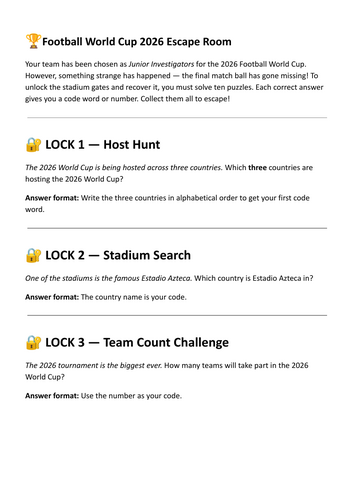 Football World Cup 2026 Escape Room