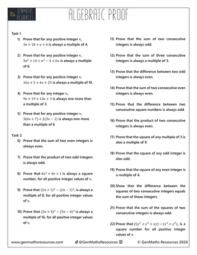 Algebraic Proof - Maths Higher GCSE Worksheet