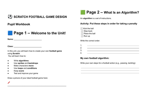 Scratch football themed SOW and pupil workbook