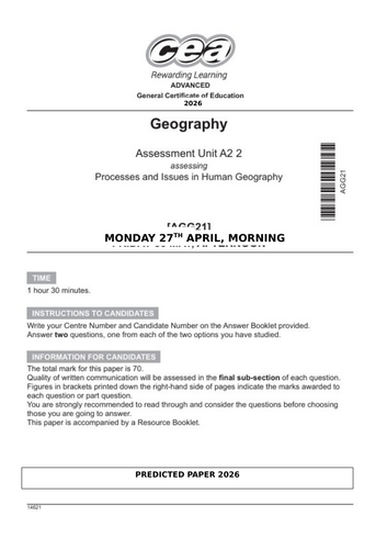 CCEA Predicted Paper A2G2 Human Geography - Tourism/Ethnic Diversity