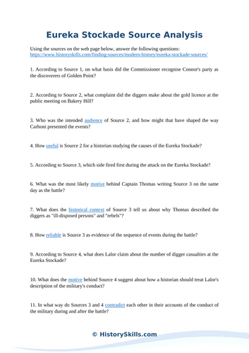 Eurek Stockade Source Analysis Worksheet