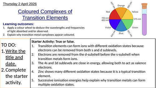 S3.1 Coloured Complexes of Transition Elements, HL (IBDP Chemistry)