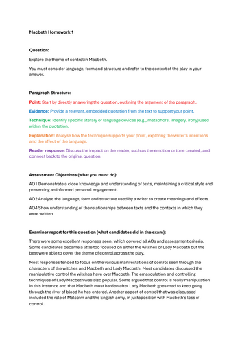 Edexcel IGCSE Macbeth Homework/Revision Questions