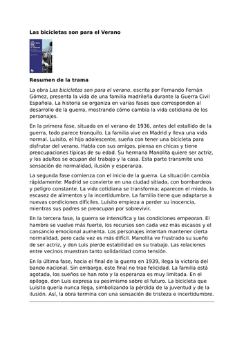 Las bicicletas son para el verano – Structure across different phases of the war