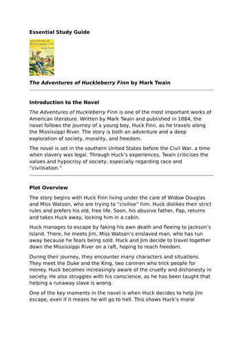 The Adventures of Huckleberry Finn by Mark Twain – Essential Study Guide