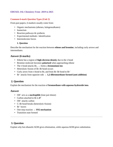 Common six mark questions in EDEXCEL IAL chemistry unit 2 paper
