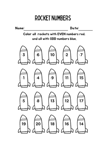 Odd and Even Rocket Numbers to 20 - Maths worksheet