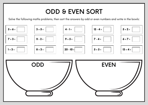 Addition and Subtraction - Sorting Odd and Even Numbers