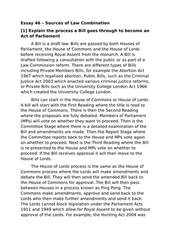 A-Level Law: 2021 Law Reform Combination Plan + Answer - Eduqas English Legal Systems