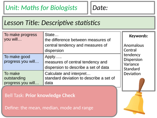 A Level Biology: Descriptive Statistics (Mean, Median, Mode, Range & Standard Deviation)