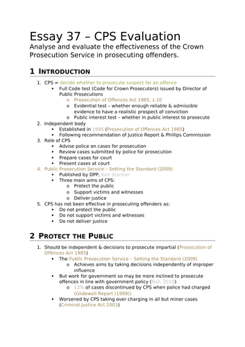 A-Level Law: 2021 CPS Evaluation Plan + Model - Eduqas Criminal Law