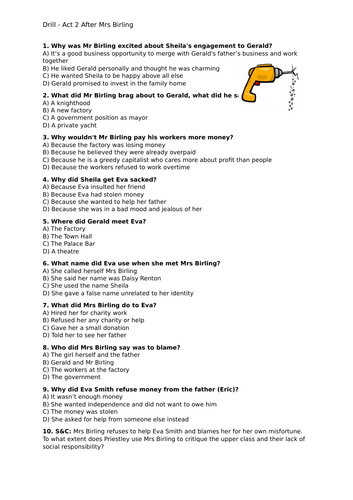 An Inspector Calls (Bundle of starters - multiple choice + challenge)