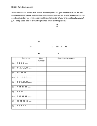 KS3/KS4 Maths -Dot to Dot Puzzle- Sequences