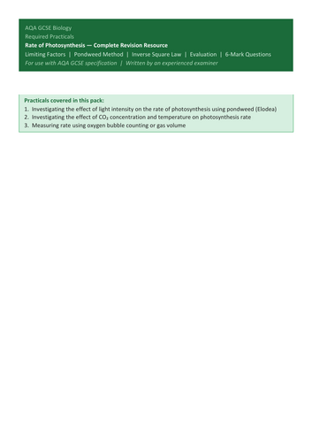 AQA GCSE Biology Required Practical- Photosynthesis