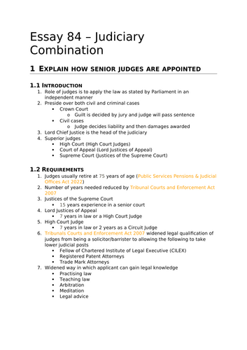 A-Level Law: 2024 Judiciary Combination Plan + Model - Eduqas English Legal Systems