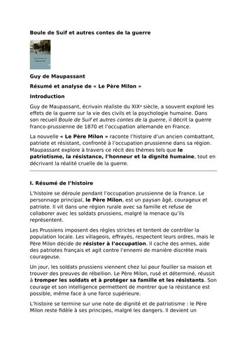 Boule de Suif et autres contes de la guerre – Guy de Maupassant - “Le Père Milon”