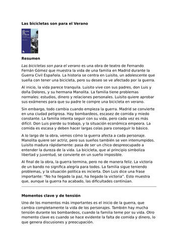 Las bicicletas son para el verano – Fernando Fernán Gómez - Key turning points