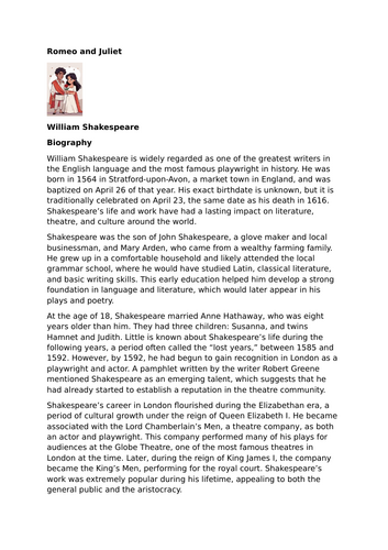 Romeo and Juliet – William Shakespeare - Biography of William Shakespeare