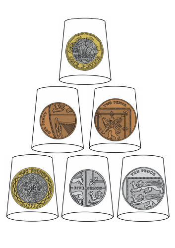 Coin Recognition Cup Tower EYFS/Primary 1