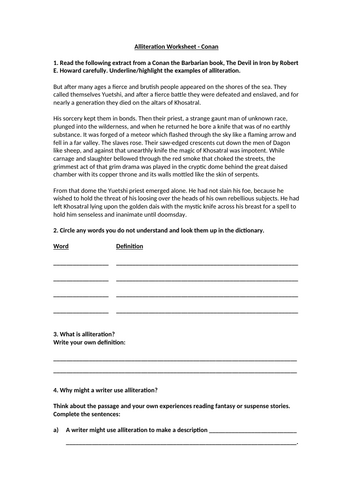 Alliteration Worksheet