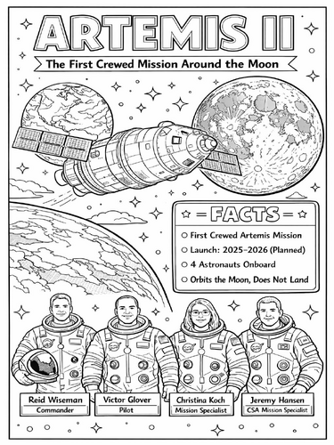 Artemis II coloring poster