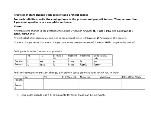 Ir stem change present and preterit practice