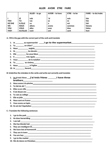 Essential verbs / Les verbes essentials