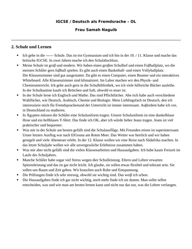 Modeltexte zu den Themen German as Foreign Language