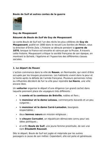 Boule de Suif et autres contes de la guerre – Guy de Maupassant – Detailed Summary