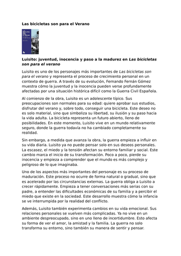 Las bicicletas son para el verano – Fernando Fernán Gómez – Character Analysis: Luisito