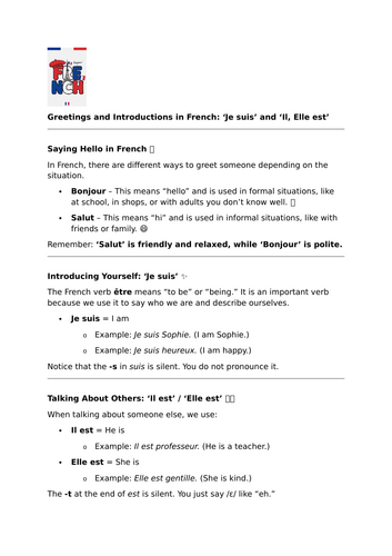 Greetings and Introductions in French: ‘Je suis’ and ‘Il, Elle est’