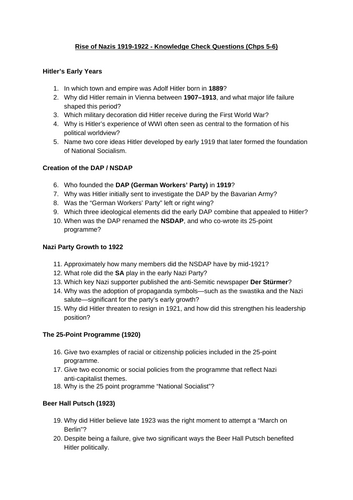 Hitler’s Germany (1929–41) Retrieval Questions - CIE A Level History Paper 4