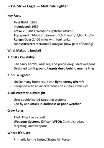F-15E Strike Eagle — Multirole Fighter Handout