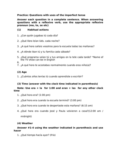 Imperfect tense questions on uses