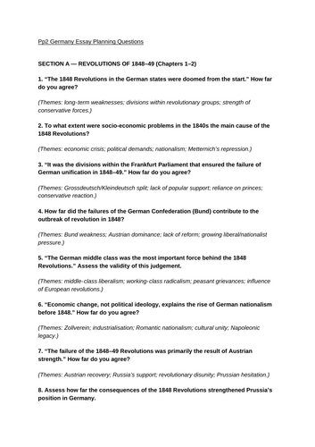 Germany  1815-71 knowledge retrieval - CIE A AS Level History (Papers 1 & 2) Europe Option 3