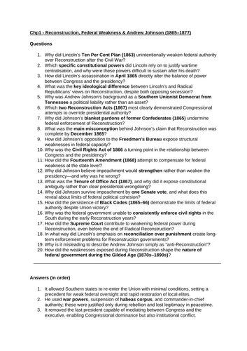 USA Making of a Superpower 1865-1975 Knowledge Retrieval - AQA AS/A Level History Paper 1K