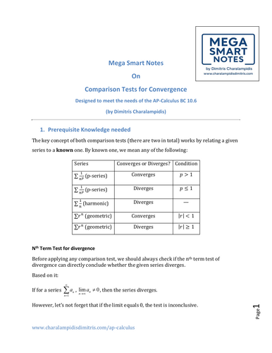 Comparison Tests for Convergence – Mega Smart Notes (AP Calculus BC Unit 10.6)