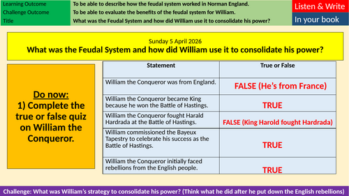 7. The Feudal System - The Norman Conquest - KS3 History Lesson Plan