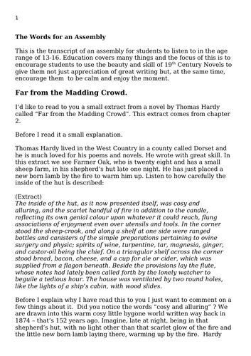 The Words for an Assembly - let's glimpse the 19th century